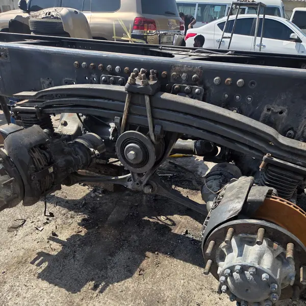 Truck chassis with axle and suspension removed